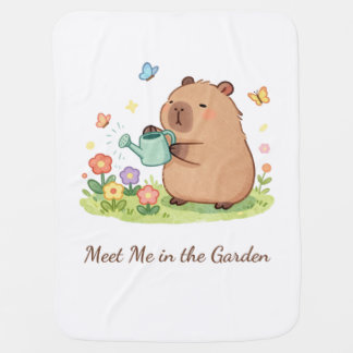 Meet Me in the Garden – Cute Gardening Capybara Baby Blanket