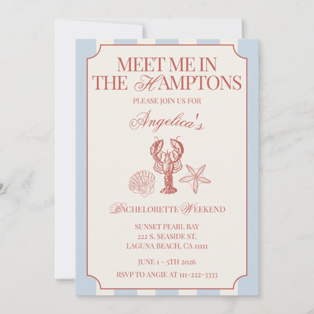 Meet Me In The Hamptons Bachelorette Itinerary and Invitation (Front)
