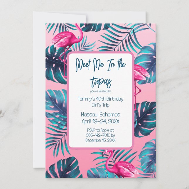 Meet Me In the Tropics Tropics Birthday Girls Trip Thank You Card (Front)