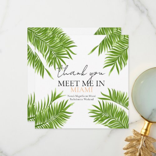 Meet Me Miami Bachelorette Party Vacation  Thank You Card