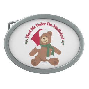 Meet Me Under The Mistletoe! Christmas Teddy Bear Belt Buckle