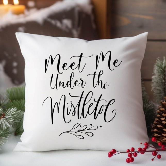 MEET ME UNDER THE MISTLETOE CHRISTMAS white Throw Pillow (Creator Uploaded)