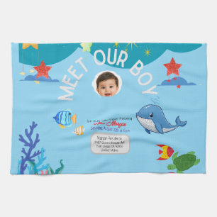 Meet Our Boy Baby Shower Invitation-Under the Sea Kitchen Towel