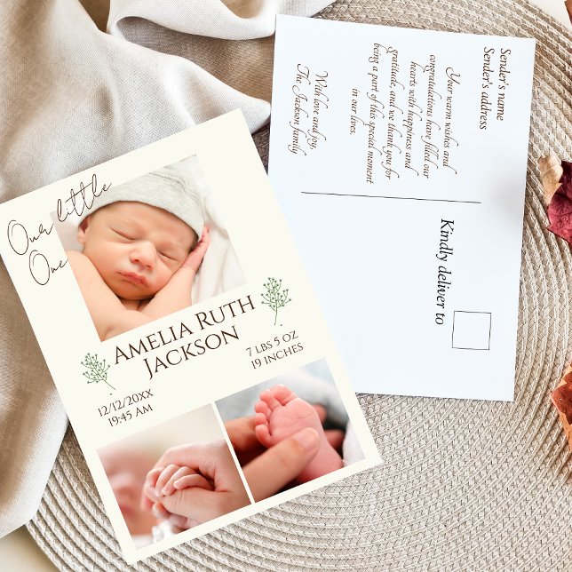 "Meet Our Little One" birth Announcement postcard (Creator Uploaded)