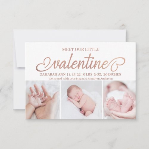 Meet Our Little Valentine 3 Photo Birth Baby Announcement