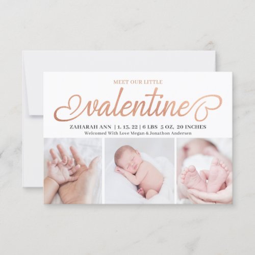 Meet Our Little Valentine 3 Photo Birth Baby Announcement