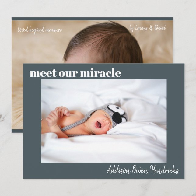 Meet Our Miracle | Baby Boy Birth Announcement (Front/Back)