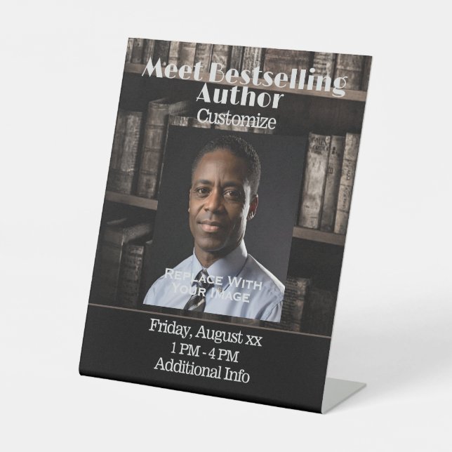 Meet The Author Bookshelf Background Pedestal Sign (Front)