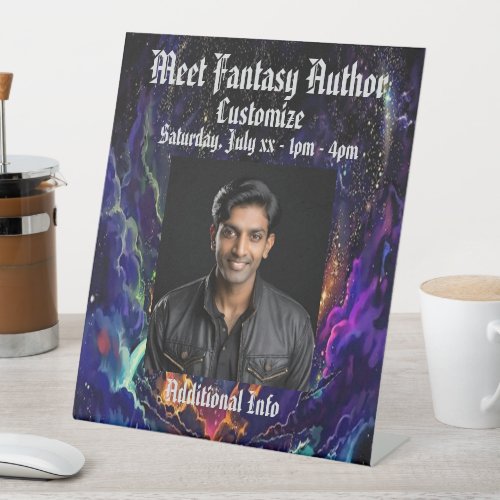 Meet The Author Colorful Fantasy Background Pedestal Sign
