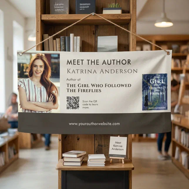 Meet the Author Event Custom Book Signing QR Code Banner | Zazzle