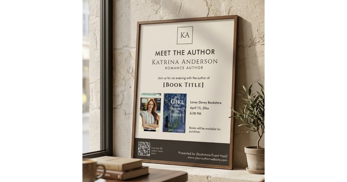 Meet the Author Event Custom Book Signing QR Code Poster | Zazzle