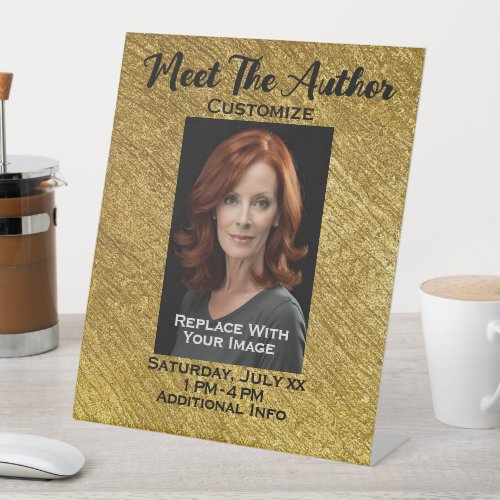 Meet The Author Gold Pedestal Sign