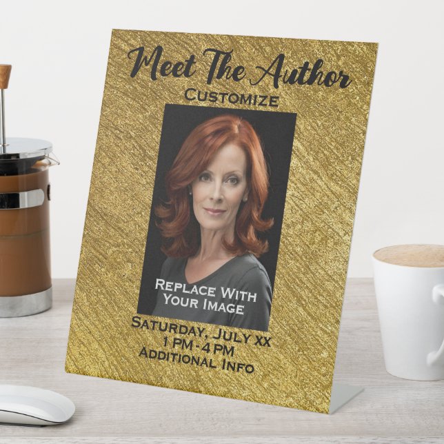 Meet The Author Gold Pedestal Sign (In SItu)