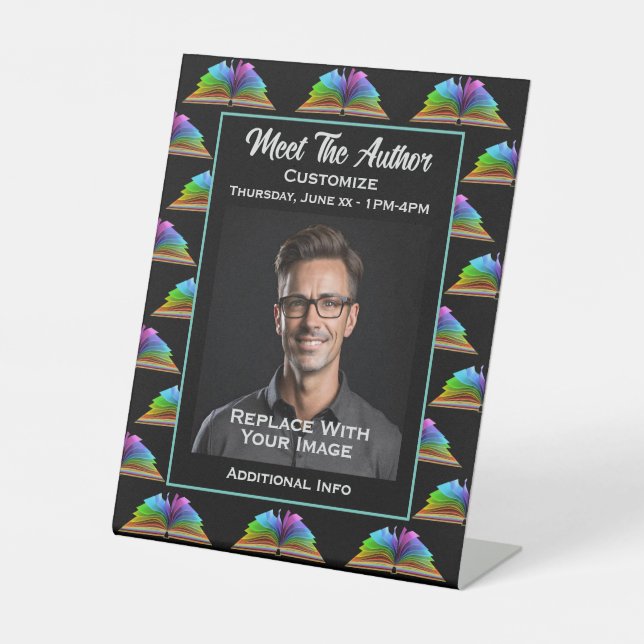 Meet The Author LBGTQ Rainbow Books Pedestal Sign (Front)