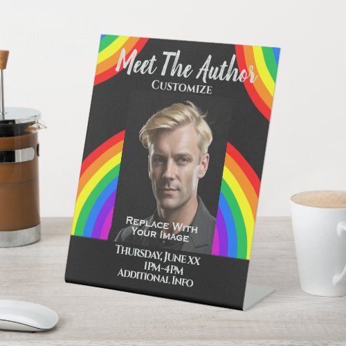 Meet The Author LBGTQ Rainbow Pedestal Sign