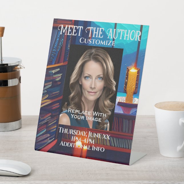 Meet The Author Library Background Pedestal Sign (In SItu)