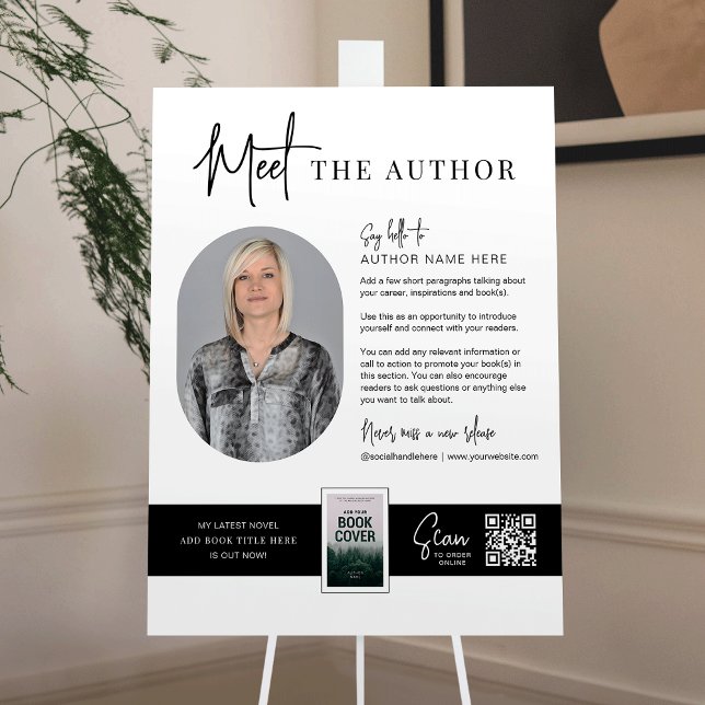 Meet The Author Photo Book Signing Event Sign (Fully editable modern meet the author sign with your custom photo, text and book promotion. )