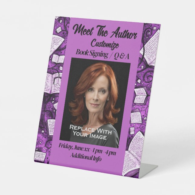 Meet The Author Pink Books Pedestal Sign (Front)
