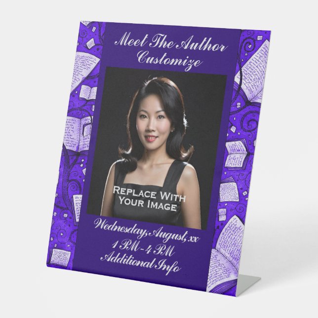 Meet The Author Purple Books Pedestal Sign (Front)
