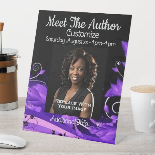 Meet The Author Purple Floral Pedestal Sign