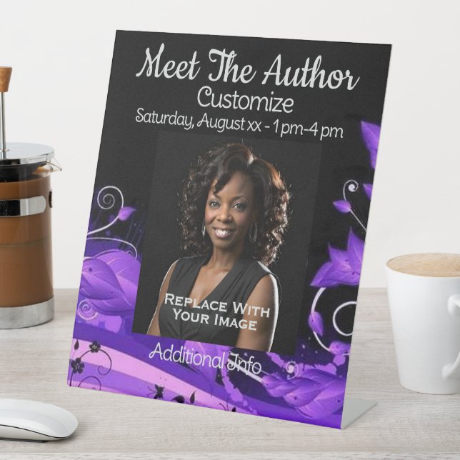 Meet The Author Purple Floral Pedestal Sign (In SItu)