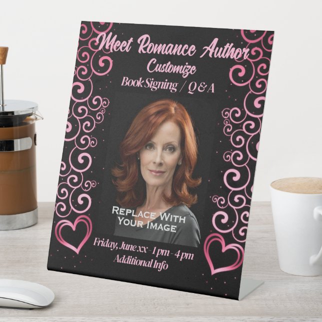 Meet The Author Scrolling Hearts Pedestal Sign (In SItu)