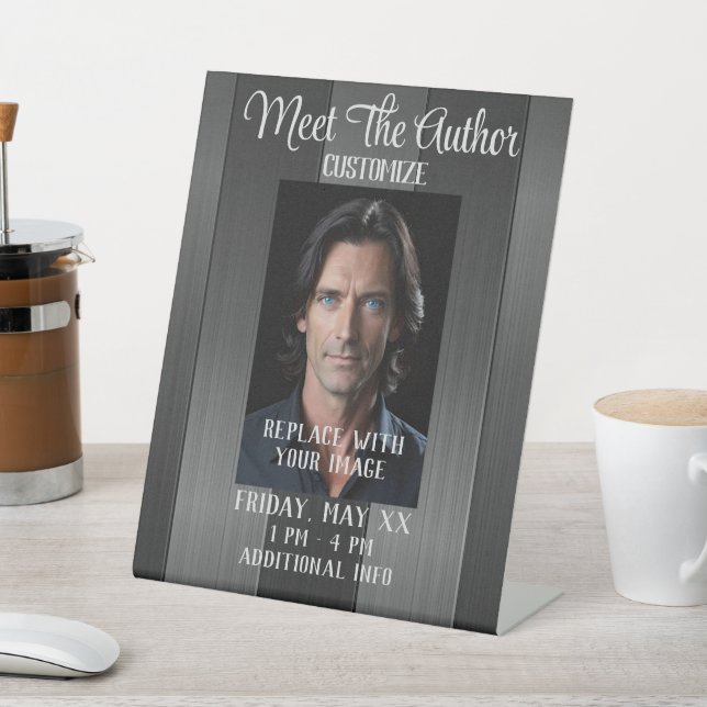 Meet The Author Sleek Gray Pedestal Sign (In SItu)
