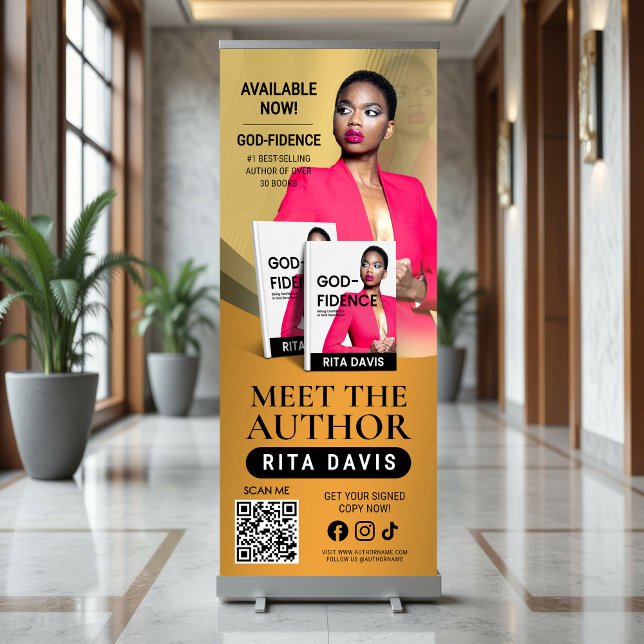  Meet The Author: Stylish Black & Gold Book Launch Retractable Banner (Creator Uploaded)