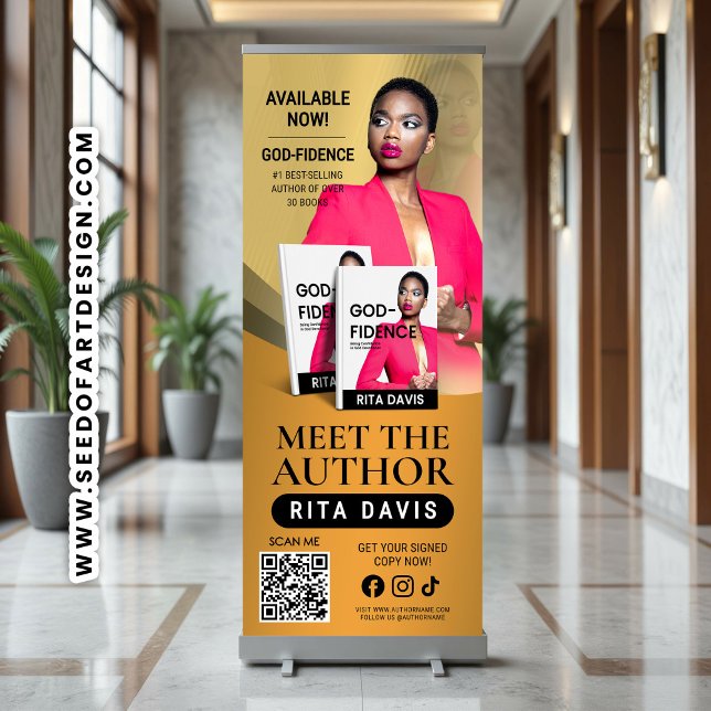  Meet The Author: Stylish Black & Gold Book Launch Retractable Banner (Creator Uploaded)