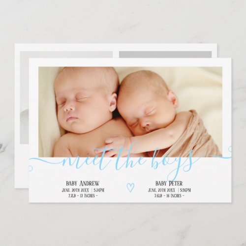 Meet the boys heart 3 photo baby twins birth announcement