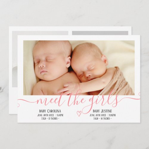 Meet the girlst heart 3 photo baby twins birth announcement