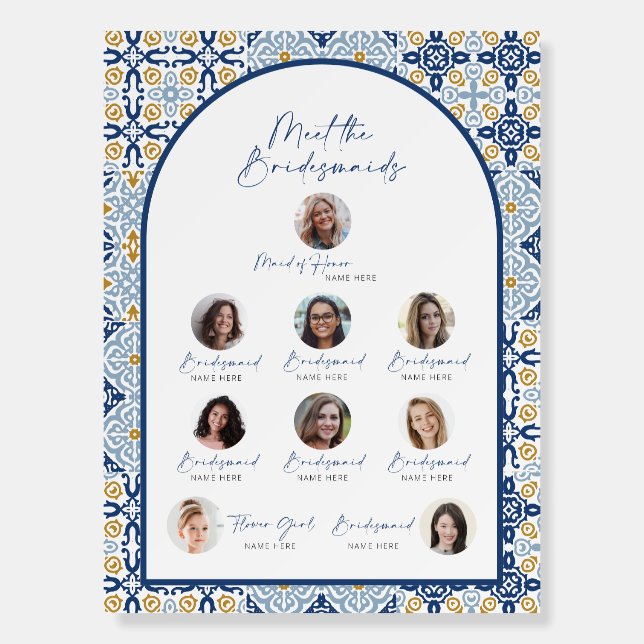 Meet the Maids Summer Blue Tile Bridal Shower Foam Board (Front)