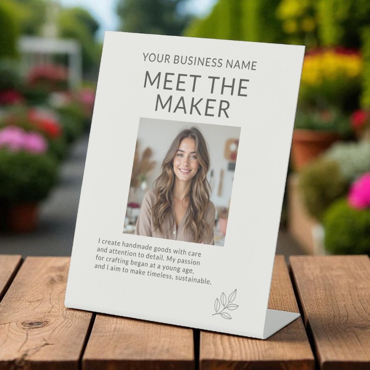 Meet The Maker Minimalist Small Business Neutral Pedestal Sign