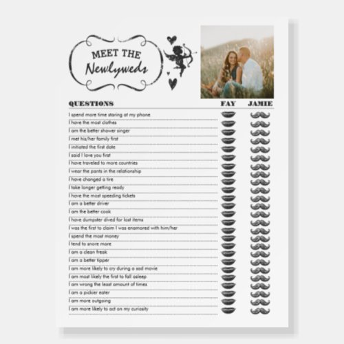 Meet the Newlyweds Funny Questions Answers Photo Foam Board