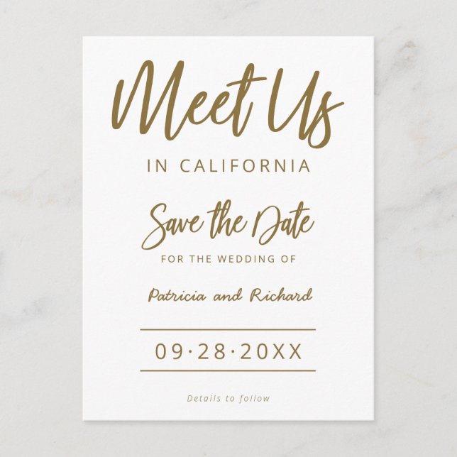 Meet Us In Destination Wedding Save The Date Postcard (Front)