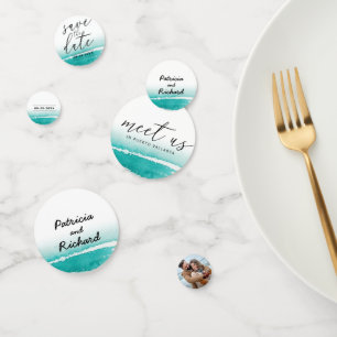 Meet Us In Destination Wedding Teal Save The Date Confetti