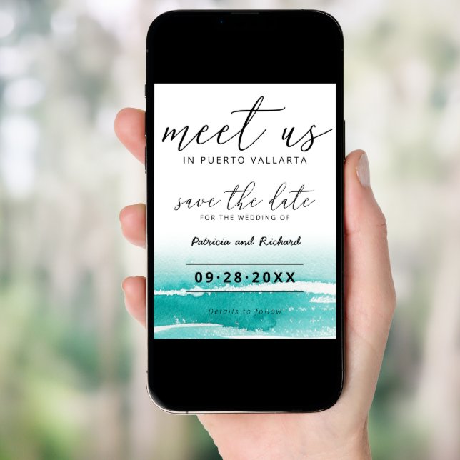 Meet Us In Destination Wedding Teal Save The Date Invitation (Front Digital)