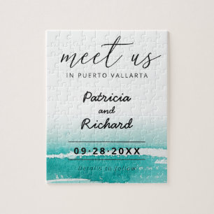 Meet Us In Destination Wedding Teal Save The Date Jigsaw Puzzle