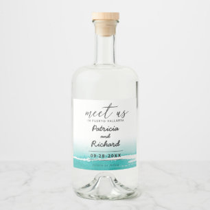 Meet Us In Destination Wedding Teal Save The Date Liquor Bottle Label