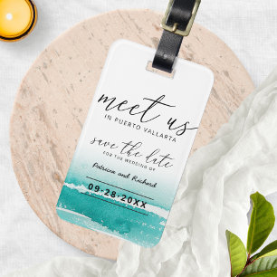 Meet Us In Destination Wedding Teal Save The Date Luggage Tag