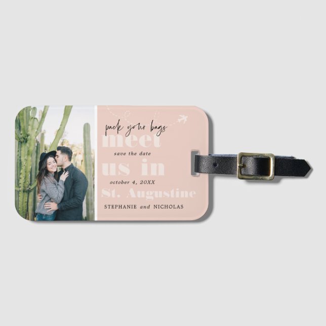 Meet Us In | Modern Photo Save the Date Luggage Tag (Front Horizontal)