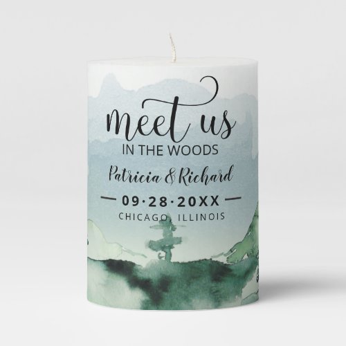 Meet Us In The Woods Outdoor Wedding Save The Date Pillar Candle