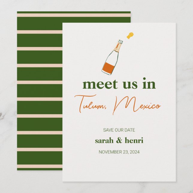 meet us in tulum wedding save the date invitation (Front/Back)
