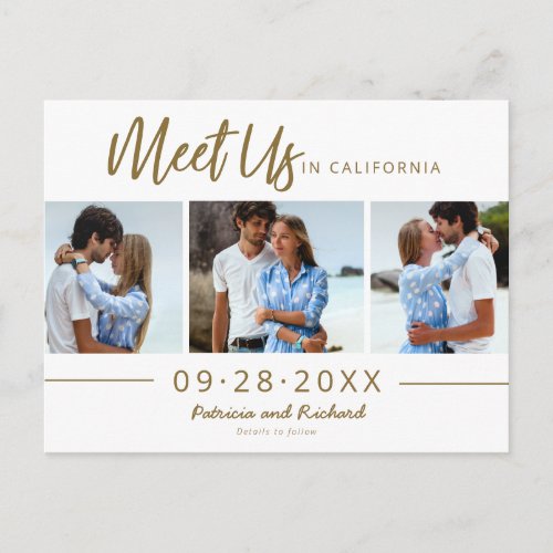 Meet Us In Wedding Save The Date 3 Photo Postcard