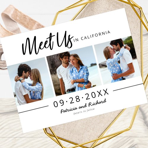 Meet Us In Wedding Save The Date 3 Photo Postcard