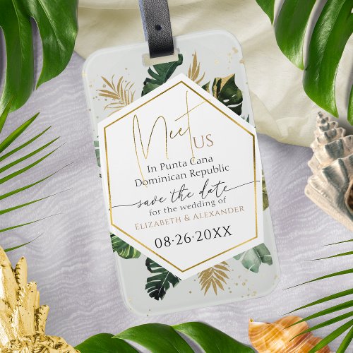 Meet Us Tropical Palm Trees Script Save The Date Luggage Tag