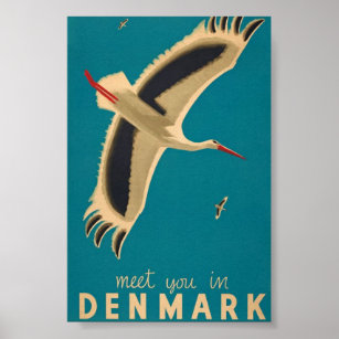 Meet You in Denmark Travel Vintage Poster
