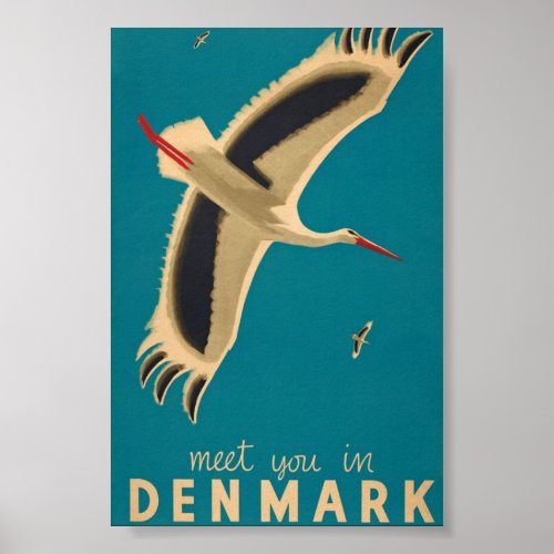Meet You in Denmark Travel Vintage Poster