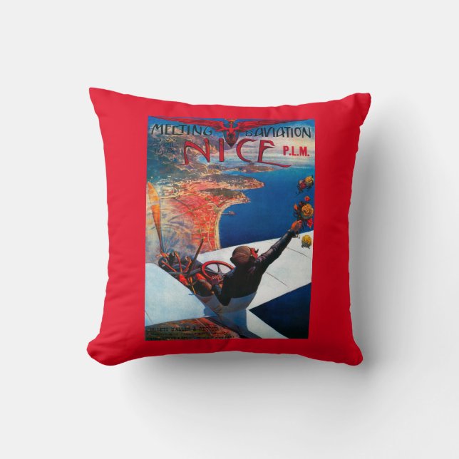 Meeting D' Aviation in Nice, France Poster Throw Pillow (Front)