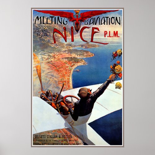 Meeting dAviation Nice France 1910 Vintage Art Poster
